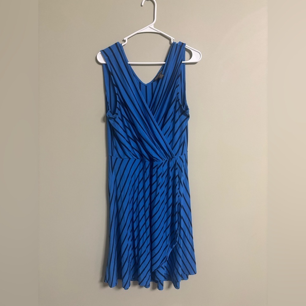 Tommy Bahama Blue Portside Striped Knit Faux Wrap Dress Size Large V Neck Modal
